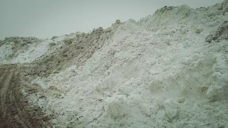 Жители Тюмени заметили в лесу незаконную свалку грязного снега с реагентами