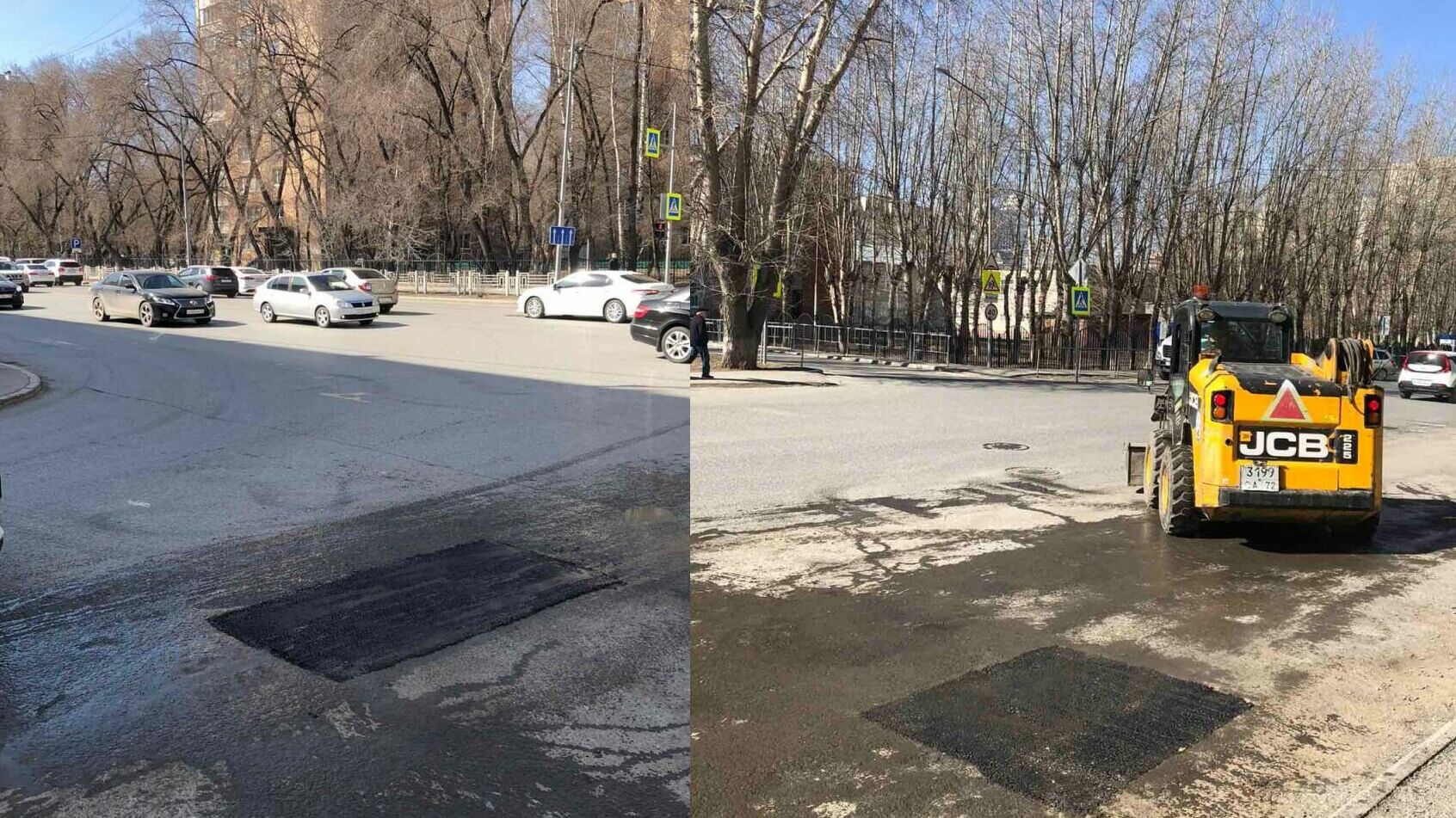 Из-за теплой погоды в Тюмени уже начинают ремонтировать дороги. Фото