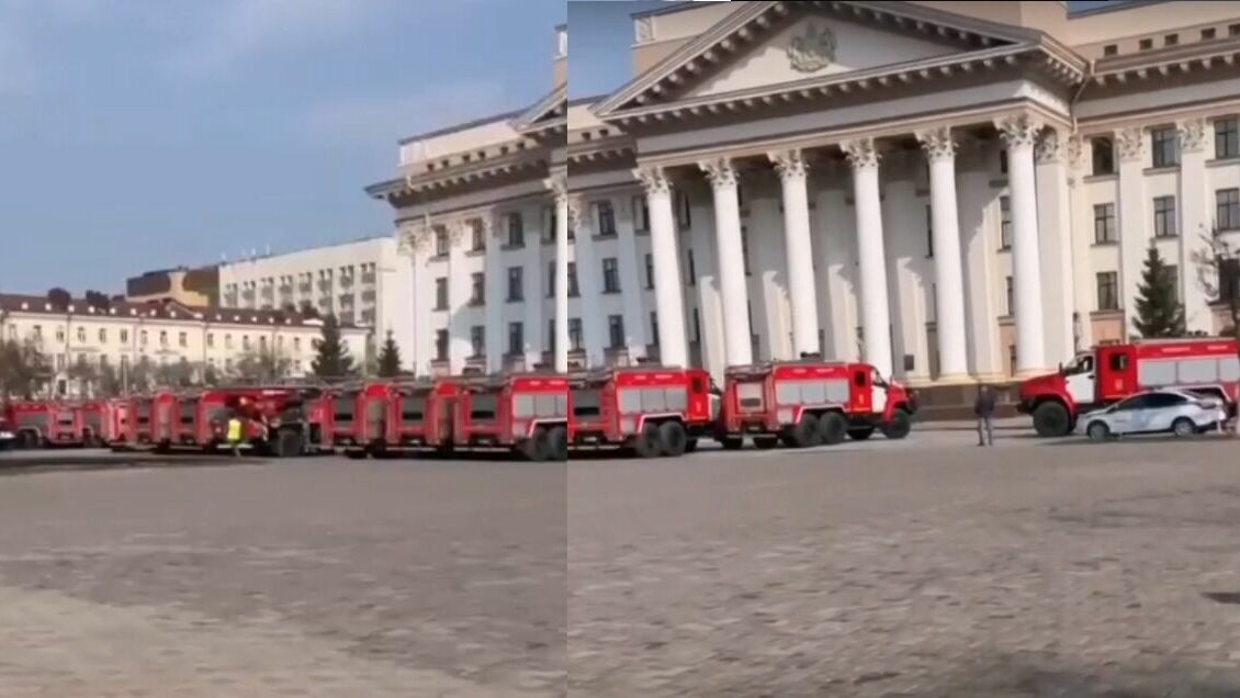 В центре Тюмени возле здания правительства появились сразу 20 пожарных машин