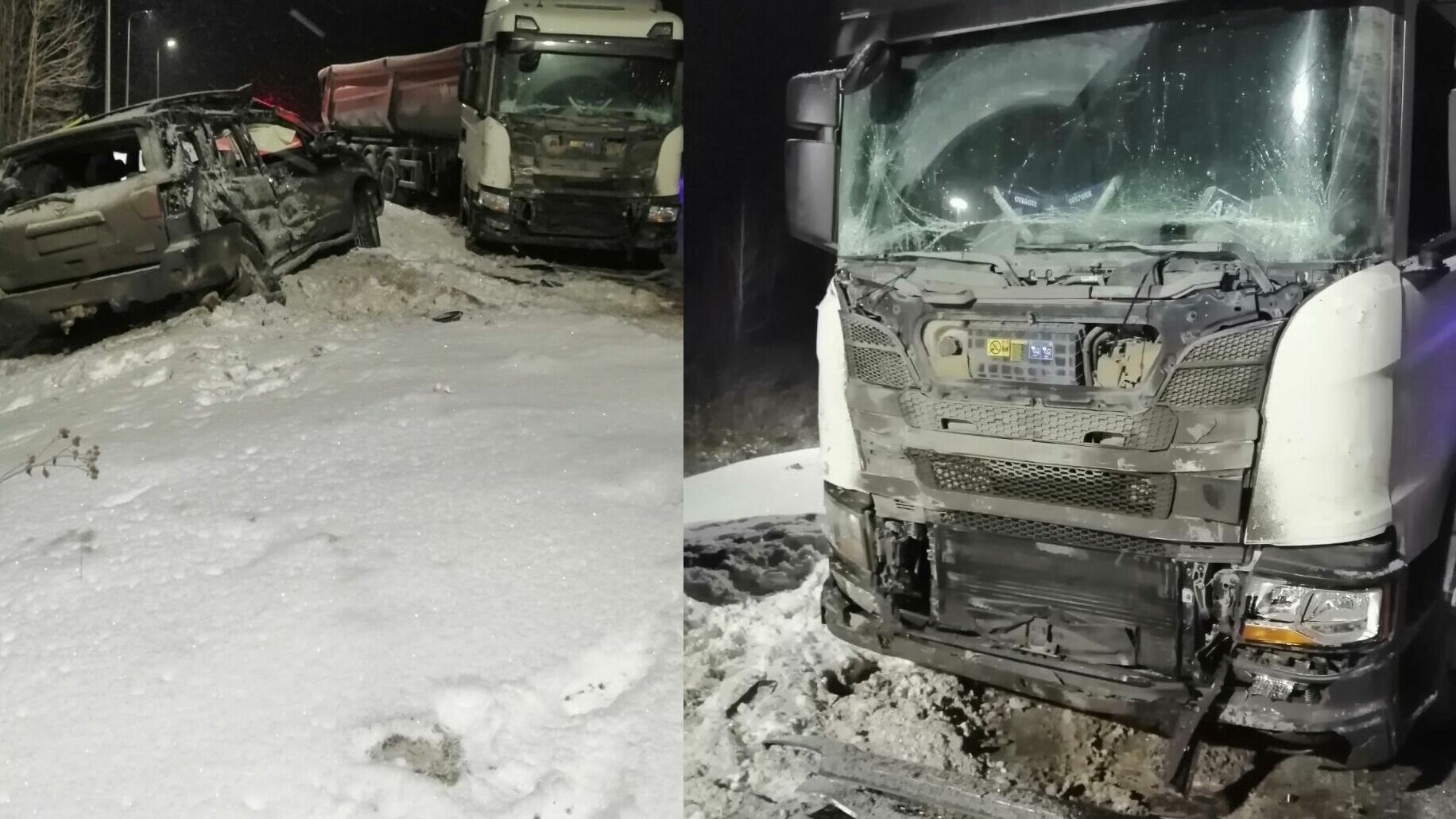 В тюменский грузовик влетел внедорожник, погибла 44-летняя женщина. Фото