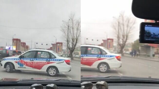 Учебный автомобиль перекрыл улицу Пермякова в Тюмени