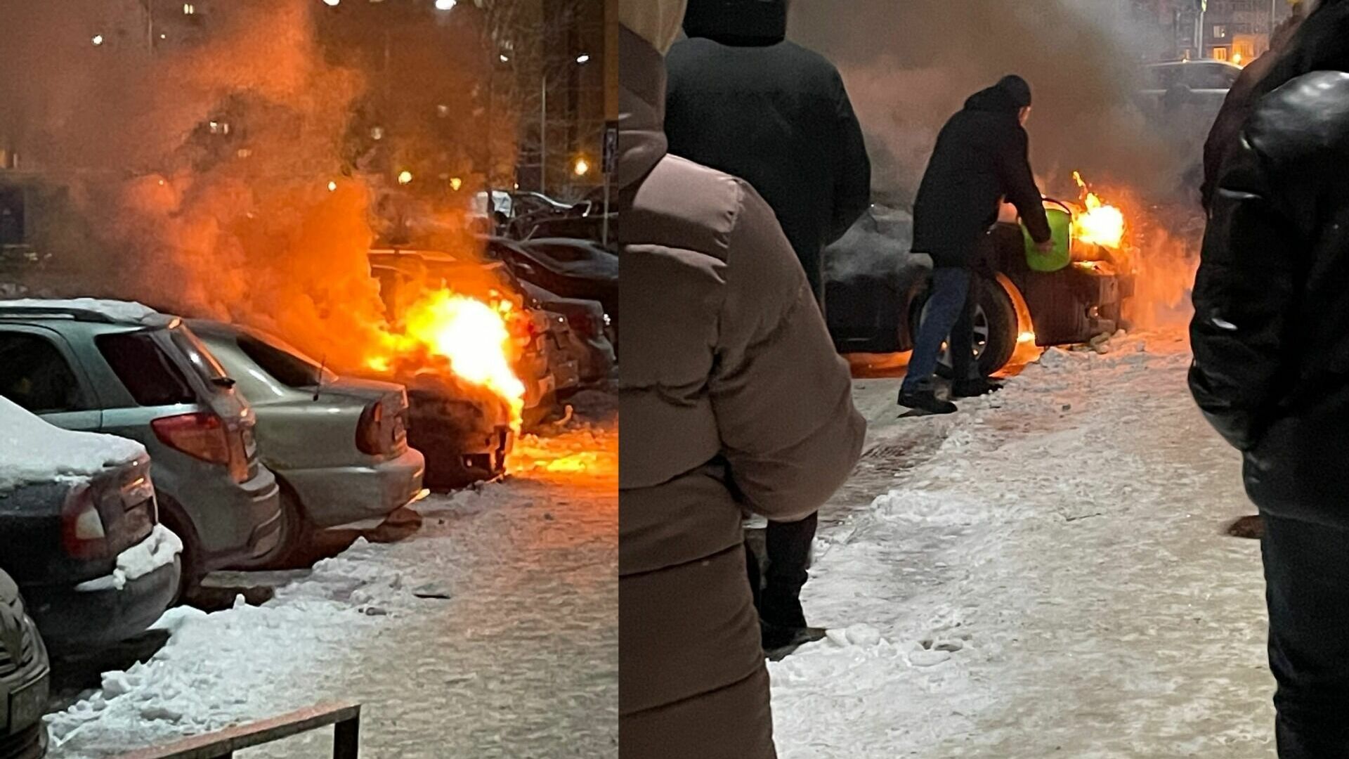 Легковой автомобиль загорелся на парковке на улице Монтажников в Тюмени