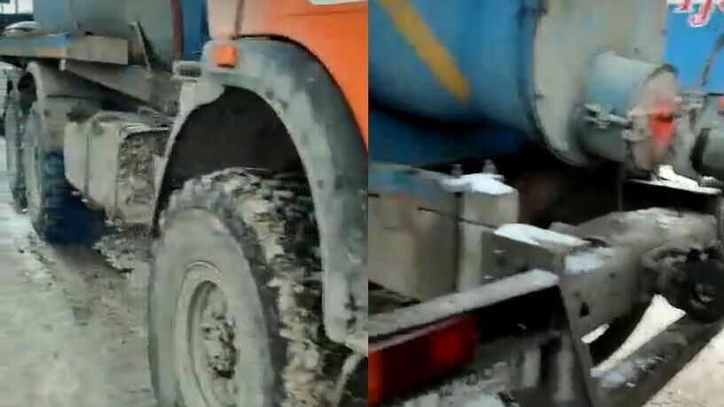 Водитель грузовика сливает жидкие отходы около жилых домов на Щербакова в Тюмени