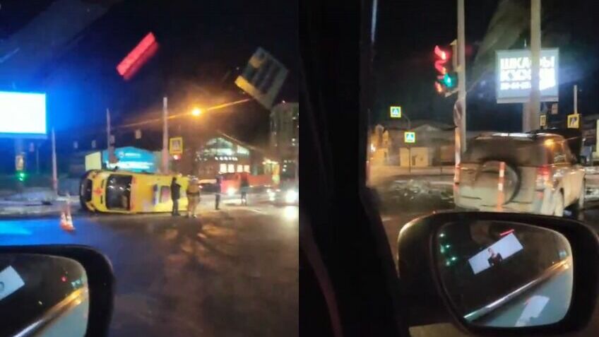 Машина скорой помощи опрокинулась на улице Пермякова в Тюмени. Двое пострадавших