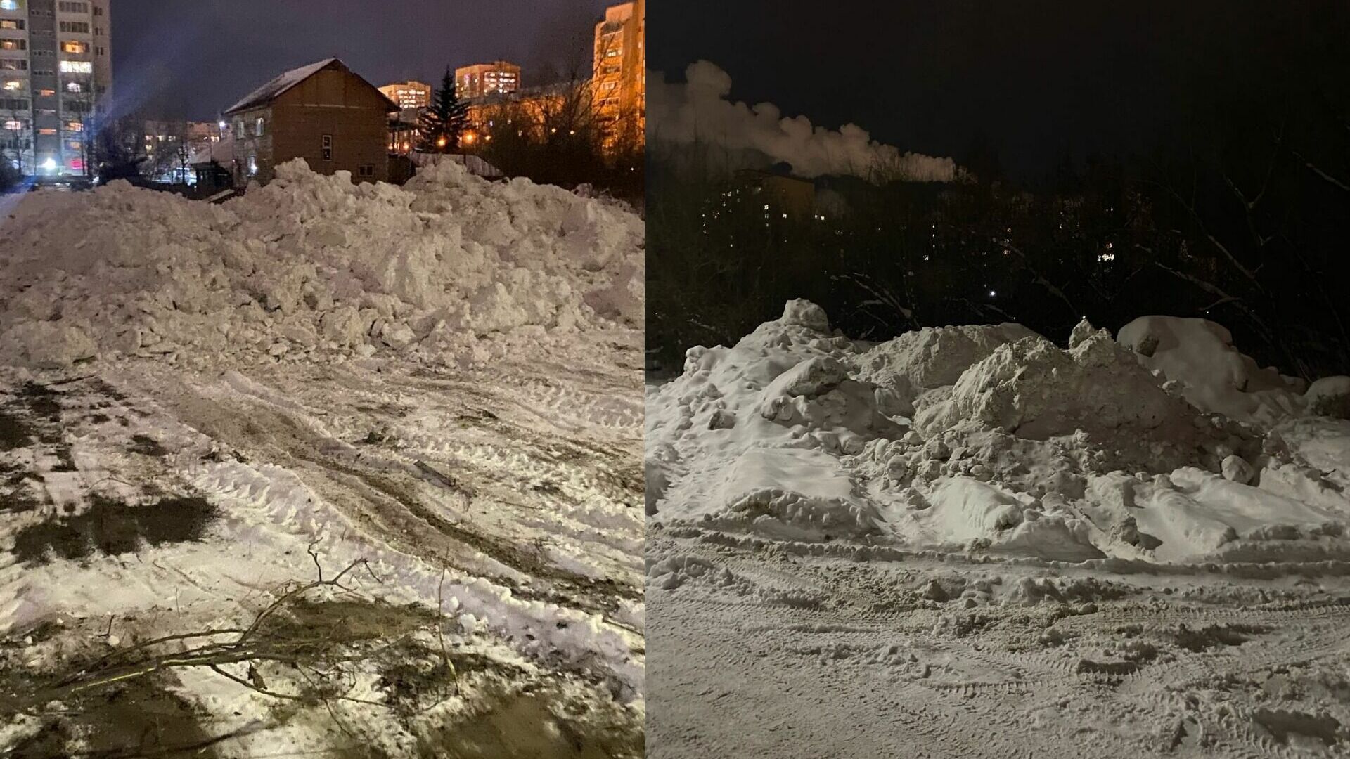 В Тюмени на улице Космонавтов незаконно складируют снег