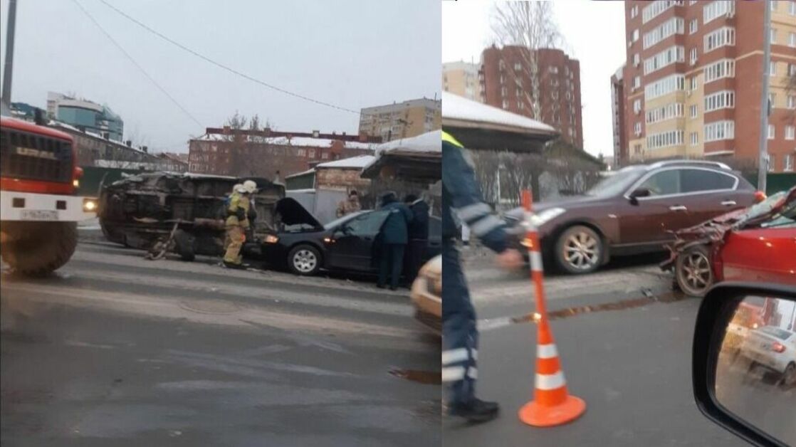 Массовое ДТП на улице Запольной в Тюмени. Пострадали два человека