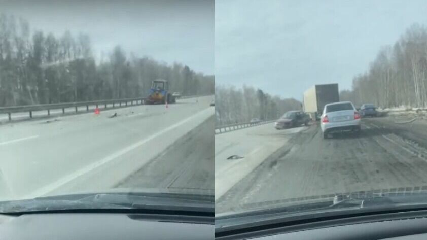 Женщина пострадала в ДТП с трактором на трассе Екатеринбург – Тюмень. Видео